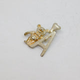 Sterling Silver 'A' Initial With Teddy Bear Charm Pendant Vintage c1970s