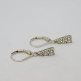 Pair of Sterling Silver Graduating Triple CZ Leverback Earrings Vintage c2000