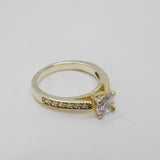 Sterling Silver CZ Solitaire & CZ Accents Engagement Ring Modern c1990 Size O