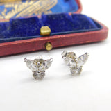 Pair of Sterling Silver Diamond Paste Butterfly Stud Earrings Vintage c1970