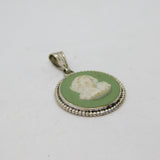 Sterling Silver Wedgwood Green Jasperware Cameo Charm Pendant Vintage c1970s