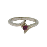 Sterling Silver Ruby Solitaire Crossover Front Dress Ring Modern c1990 Size J