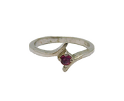 Sterling Silver Ruby Solitaire Crossover Front Dress Ring Modern c1990 Size J