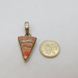 Sterling Silver Pink Banded Natural Stone Drop Charm Pendant Vintage c1970