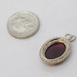 Sterling Silver Cabochon Garnet Set Drop Charm Pendant Vintage c1970s