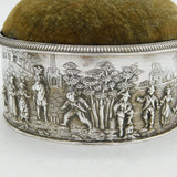 Victorian Sterling Silver Rural Life Regency Style Trinket Box Antique 1899