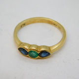 9ct Yellow Gold, Sapphire & Emerald Three-Stone Dress Ring Vintage