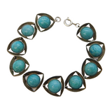 South African Sterling Silver & Amazonite Set Panel Bracelet Vintage c1970s
