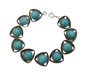 South African Sterling Silver & Amazonite Set Panel Bracelet Vintage c1970s