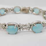 Sterling Silver & Cabochon Blue Chalcedony Floral Bracelet Vintage Birmingham