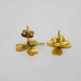 9ct Yellow Gold Lucky Shamrock Stud Earrings Vintage c1970s