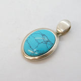 Sterling Silver Mounted Blue Howlite Drop Pendant Vintage c1990s