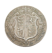 King Edward VII .925 Silver Half Crown Coin Antique 1910 Fine Condition