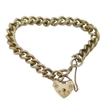 Sterling Silver Chunky Textured Curb Link Heart Lock Bracelet Vintage c1970's
