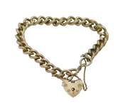 Sterling Silver Chunky Textured Curb Link Heart Lock Bracelet Vintage c1970's