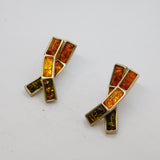 Pair of Sterling Silver Multi-Colour Baltic Amber Stud Earrings Modern c2000