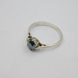 Sterling Silver Faceted Black Onyx Agate Solitaire Ring Vintage c1970 Size N
