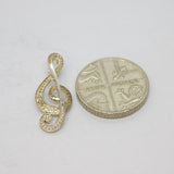 Sterling Silver Single Diamond Set Treble Clef Charm Pendant Vintage c1970
