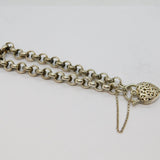 Sterling Silver Belcher Chain With Heart Lock Clasp Bracelet Vintage c1990