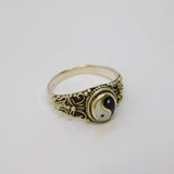 Sterling Silver Enamel Yin & Yan Patterned Ring Vintage c1970 Size O