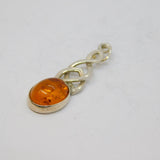 Sterling Silver Cabochon Baltic Amber Celtic Style Charm Pendant Vintage c1970