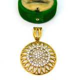Sterling Silver Gilt  Spinel Set Ornate Circle Charm Pendant Vintage c1970