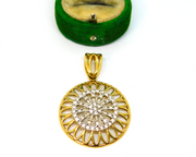 Sterling Silver Gilt  Spinel Set Ornate Circle Charm Pendant Vintage c1970