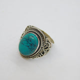 Sterling Silver Cabochon Turquoise Patterned Dress Ring Vintage c1970 Size N