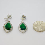 Pair of Sterling Silver Green & White Paste Peardrop Stud Earrings Vintage c1990