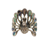 Sterling Silver & Abalone Set Studio Peacock Statement Ring Vintage