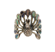 Sterling Silver & Abalone Set Studio Peacock Statement Ring Vintage