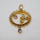 Edwardian 9ct Gold, Pale Amethyst & Seed Pearl Lavalier Drop Pendant Antique