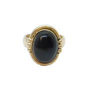 Sterling Silver Cabochon Black Onyx Agate Studio Dress Ring Vintage c1970 Size O