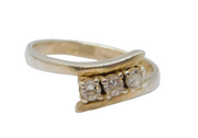 Sterling Silver Triple Stone CZ Crossover Dress Ring Vintage c1970 Size P 1/2