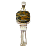 Sterling Silver Black & Brown Natural Stone Square Tassel Pendant Vintage c1970s