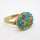 Sterling Silver Gilt Colourful Enamel Birds & Flowers Dress Ring Vintage c1950