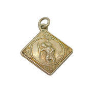Sterling Silver Offset Square St Christopher Travel Charm Pendant Vintage c1970s
