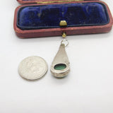 Sterling Silver and Malachite Drop Charm Pendant Vintage c1970