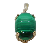 Sterling Silver Cabochon Malachite Oval Drop Charm Pendant Vintage c1970
