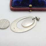 Sterling Silver & Mother of Pearl Drop Charm Pendant Vintage c1970