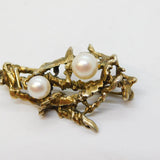 Sterling Silver Gilt & Pearl Set Modernist Floral Brooch Vintage c1970s