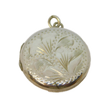 Sterling Silver Foliage Pattern Round Locket Charm Pendant Vintage c1970