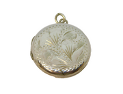 Sterling Silver Foliage Pattern Round Locket Charm Pendant Vintage c1970