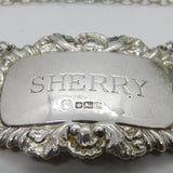 Sterling Silver Floral Pattern Sherry Decanter Label Vintage 1994 Sheffield
