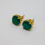 Pair of Gold On Sterling Silver Faceted Jadeite Stud Earrings Vintage c1970