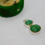 Sterling Silver Double Oval Faceted Green Aventurine Charm Pendant Vintage c1970