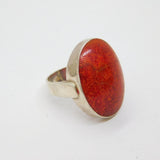 Sterling Silver Chunky Oval Red Jasper Statement Ring Vintage c1970 Size N 1/2
