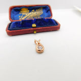 Rose Gold On Sterling Silver Diamond Paste Drop Charm Pendant Vintage c1970