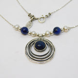 Pia Sterling Silver Lapis Lazuli & Pearl Studio Pendant Necklace Vintage