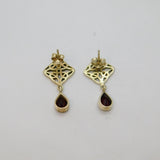Pair of Sterling Silver Garnet Peardrop Celtic Style Stud Earrings Vintage c1970